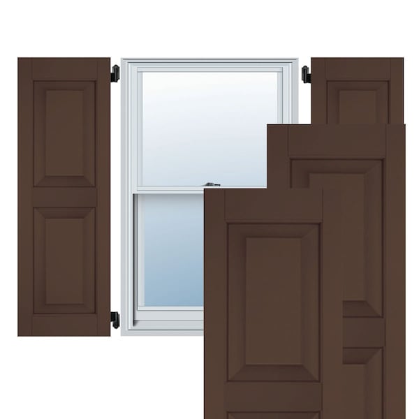 Ekena Millwork 12"W x 73"H Exterior Real Wood Pine Raised Panel Shutters, Tudor Brown PR RWR12X073TBP - main